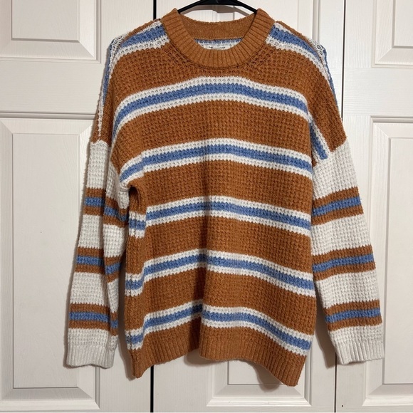 American Eagle Chunky Knit Sweater Pullover Striped Cardigan Mock Neck Sz Small - Picture 1 of 8